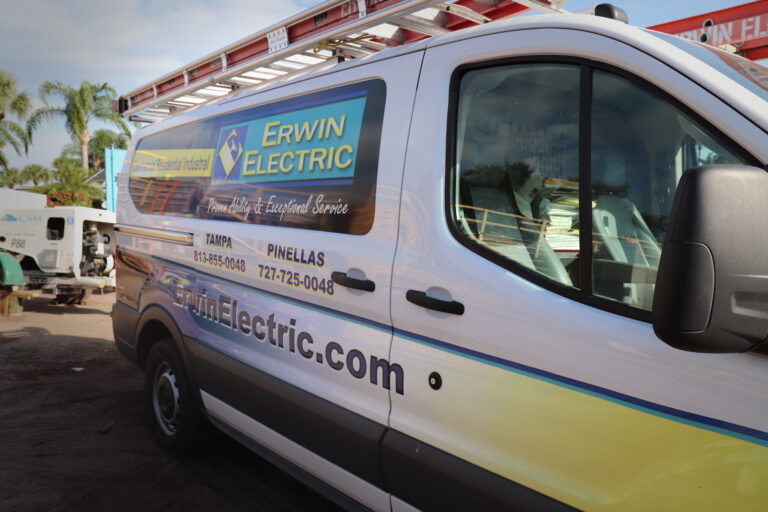 White Erwin Electric service van with ladder